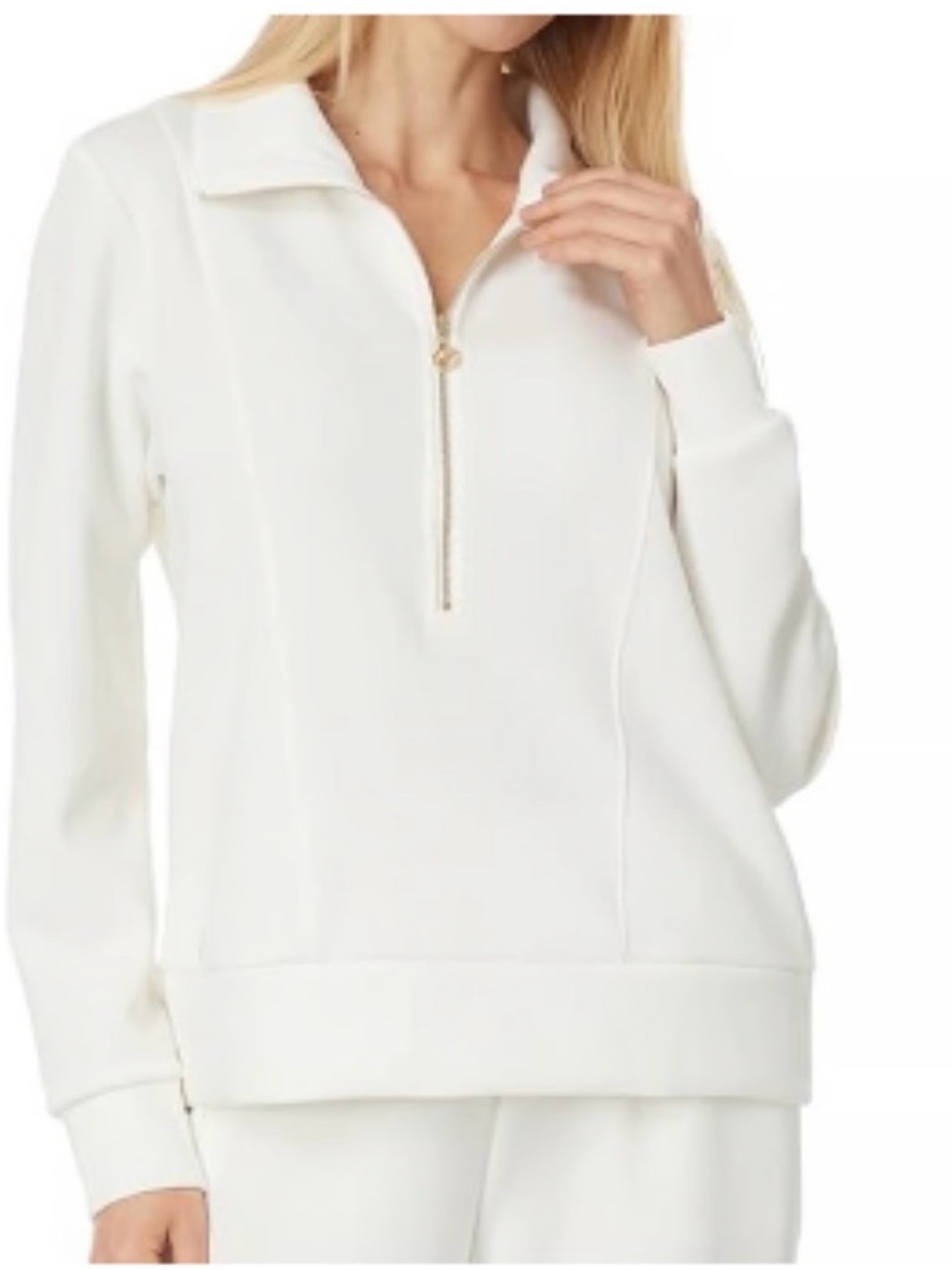 Lilly Pulitzer Eleni Pullover in Coconut White with Gold Tone Zipper